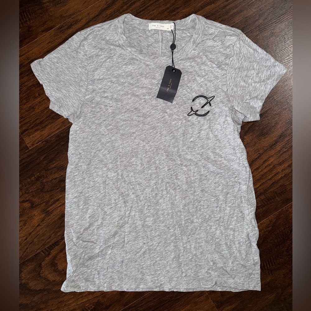 NWT Rag & Bone Heather Heathered Gray Embroidered Planet Tee Top Shirt Small S